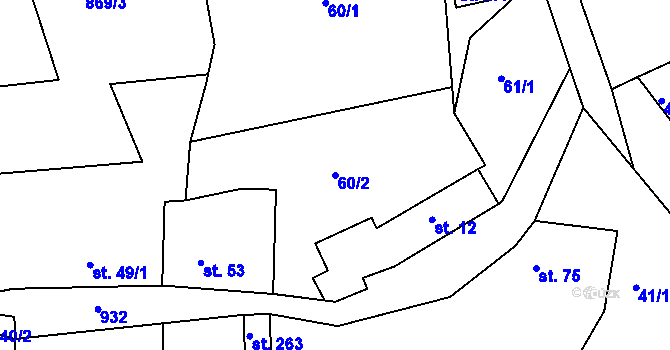 Parcela st. 60/2 v KÚ Malé Přílepy, Katastrální mapa
