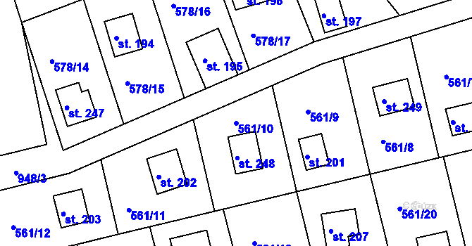 Parcela st. 561/10 v KÚ Malé Přílepy, Katastrální mapa