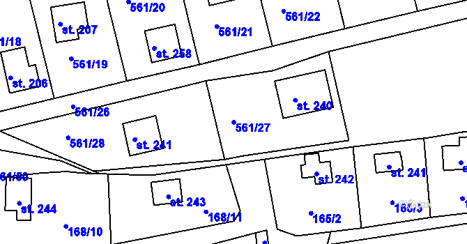 Parcela st. 561/27 v KÚ Malé Přílepy, Katastrální mapa