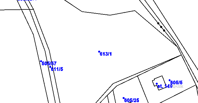 Parcela st. 613/1 v KÚ Malé Přílepy, Katastrální mapa