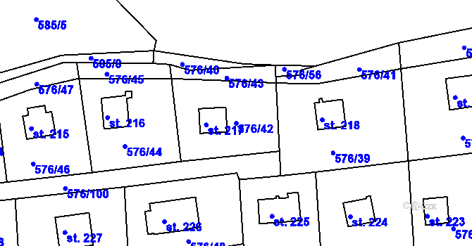 Parcela st. 576/42 v KÚ Malé Přílepy, Katastrální mapa