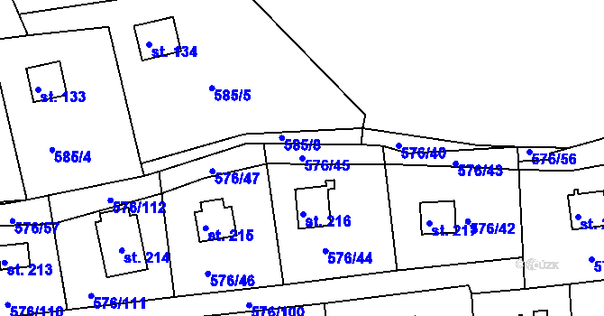 Parcela st. 576/45 v KÚ Malé Přílepy, Katastrální mapa