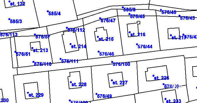 Parcela st. 576/46 v KÚ Malé Přílepy, Katastrální mapa