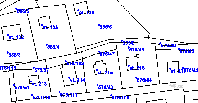 Parcela st. 576/47 v KÚ Malé Přílepy, Katastrální mapa