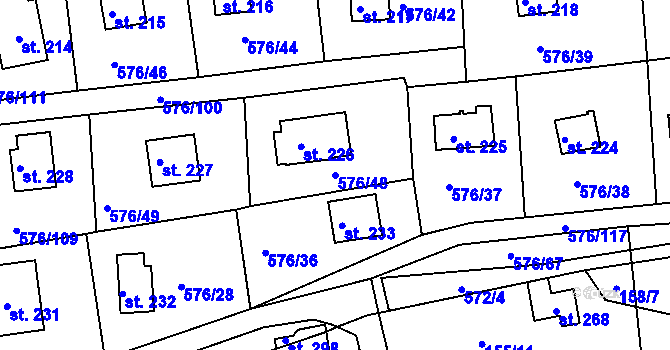 Parcela st. 576/48 v KÚ Malé Přílepy, Katastrální mapa