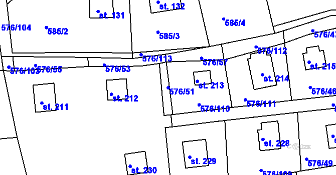 Parcela st. 576/51 v KÚ Malé Přílepy, Katastrální mapa