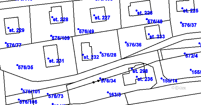 Parcela st. 576/28 v KÚ Malé Přílepy, Katastrální mapa