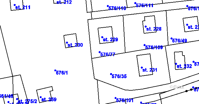 Parcela st. 576/77 v KÚ Malé Přílepy, Katastrální mapa