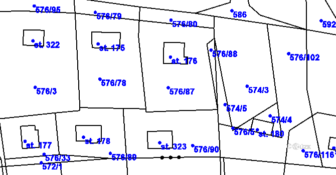 Parcela st. 576/87 v KÚ Malé Přílepy, Katastrální mapa