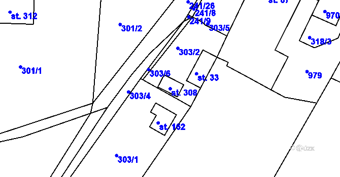 Parcela st. 308 v KÚ Malé Přílepy, Katastrální mapa