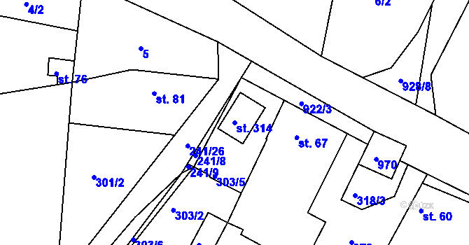 Parcela st. 314 v KÚ Malé Přílepy, Katastrální mapa