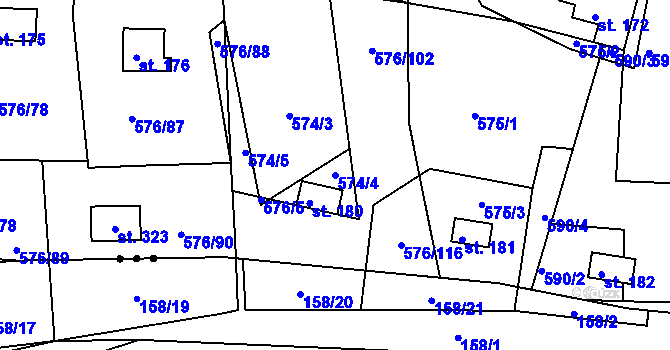 Parcela st. 574/4 v KÚ Malé Přílepy, Katastrální mapa