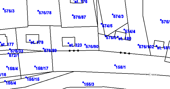 Parcela st. 576/90 v KÚ Malé Přílepy, Katastrální mapa