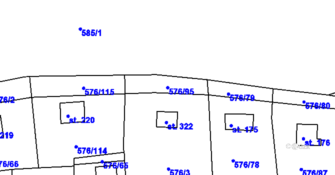 Parcela st. 576/95 v KÚ Malé Přílepy, Katastrální mapa