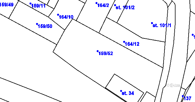 Parcela st. 159/52 v KÚ Malé Přítočno, Katastrální mapa