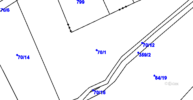 Parcela st. 70/1 v KÚ Malé Přítočno, Katastrální mapa