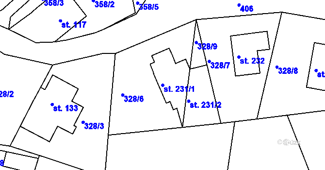 Parcela st. 231/1 v KÚ Malé Svatoňovice, Katastrální mapa