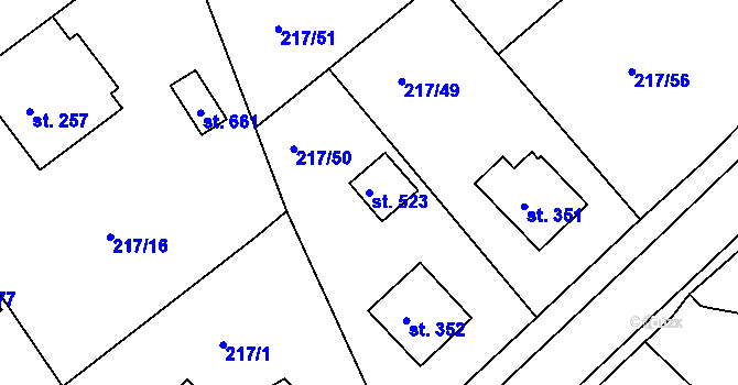 Parcela st. 523 v KÚ Malé Svatoňovice, Katastrální mapa