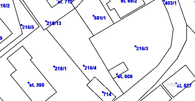 Parcela st. 216/8 v KÚ Malé Svatoňovice, Katastrální mapa