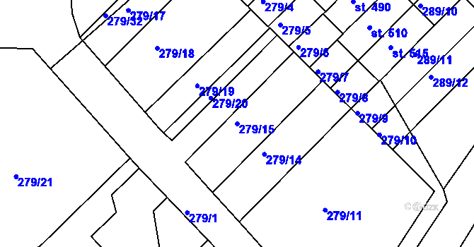 Parcela st. 279/15 v KÚ Malé Svatoňovice, Katastrální mapa