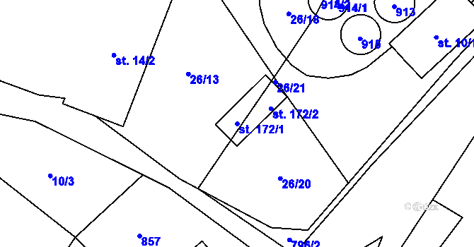 Parcela st. 172/1 v KÚ Malé Všelisy, Katastrální mapa