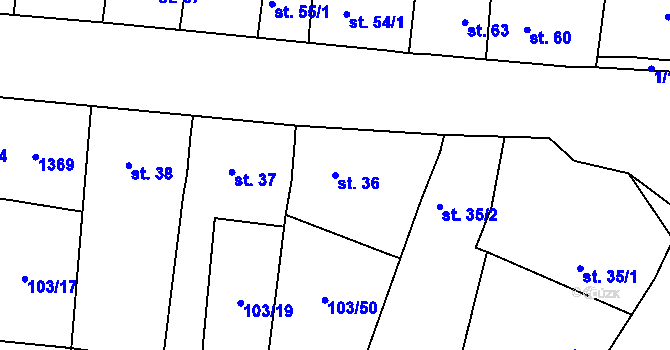 Parcela st. 36 v KÚ Malé Žernoseky, Katastrální mapa