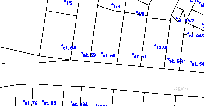 Parcela st. 58 v KÚ Malé Žernoseky, Katastrální mapa