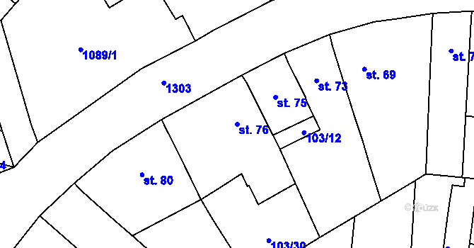 Parcela st. 76 v KÚ Malé Žernoseky, Katastrální mapa