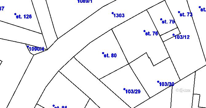 Parcela st. 80 v KÚ Malé Žernoseky, Katastrální mapa
