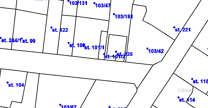 Parcela st. 101/2 v KÚ Malé Žernoseky, Katastrální mapa