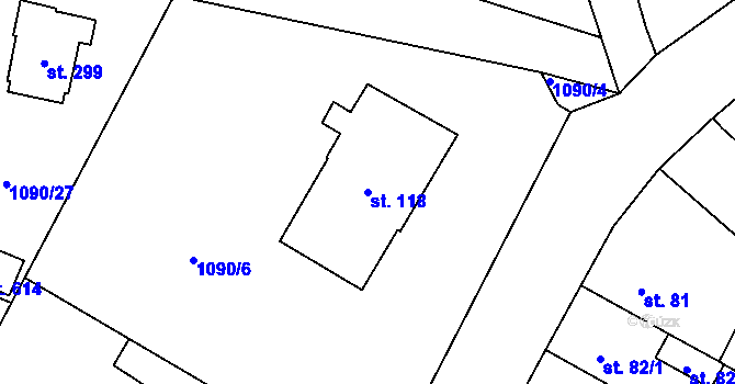 Parcela st. 118 v KÚ Malé Žernoseky, Katastrální mapa