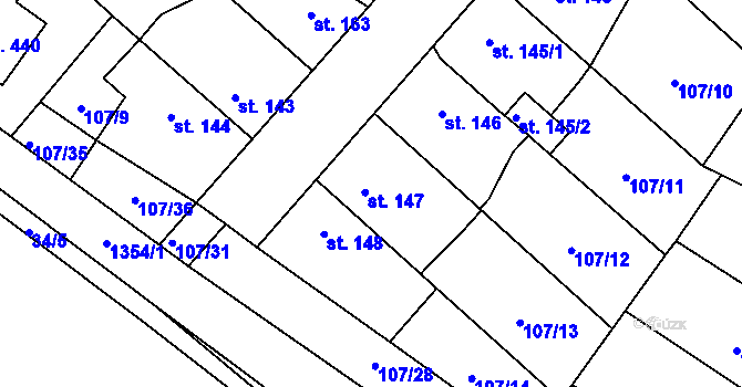 Parcela st. 147 v KÚ Malé Žernoseky, Katastrální mapa