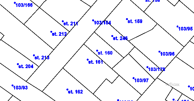 Parcela st. 160 v KÚ Malé Žernoseky, Katastrální mapa