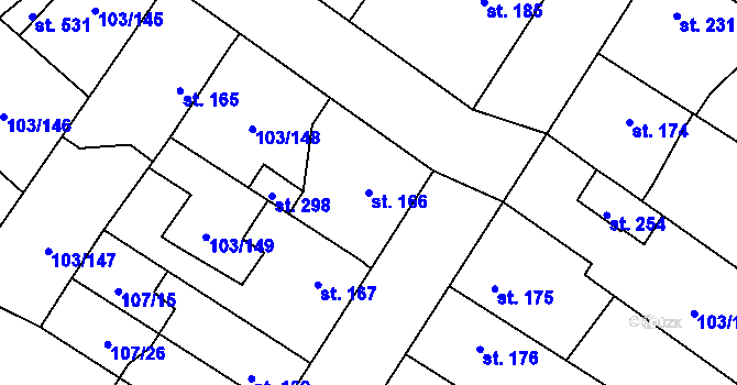 Parcela st. 166 v KÚ Malé Žernoseky, Katastrální mapa