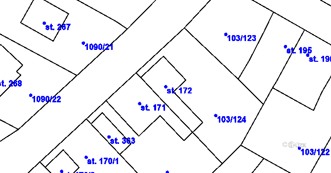 Parcela st. 172 v KÚ Malé Žernoseky, Katastrální mapa