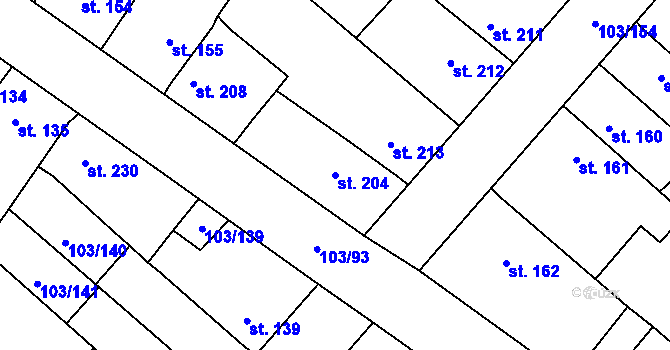 Parcela st. 204 v KÚ Malé Žernoseky, Katastrální mapa