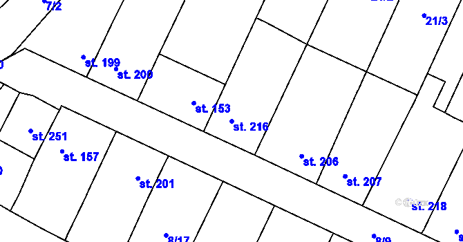 Parcela st. 216 v KÚ Malé Žernoseky, Katastrální mapa