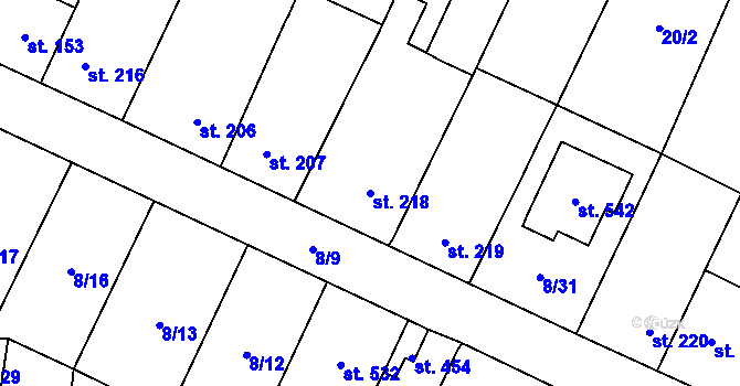 Parcela st. 218 v KÚ Malé Žernoseky, Katastrální mapa
