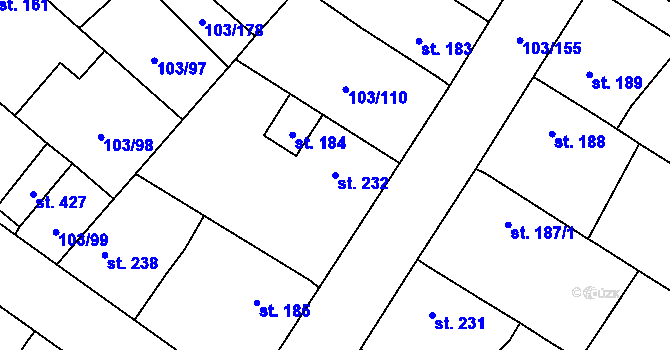 Parcela st. 232 v KÚ Malé Žernoseky, Katastrální mapa