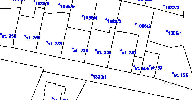 Parcela st. 235 v KÚ Malé Žernoseky, Katastrální mapa
