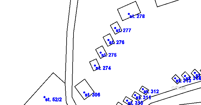 Parcela st. 275 v KÚ Malé Žernoseky, Katastrální mapa