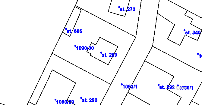 Parcela st. 289 v KÚ Malé Žernoseky, Katastrální mapa