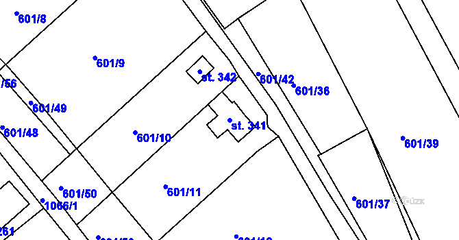 Parcela st. 341 v KÚ Malé Žernoseky, Katastrální mapa