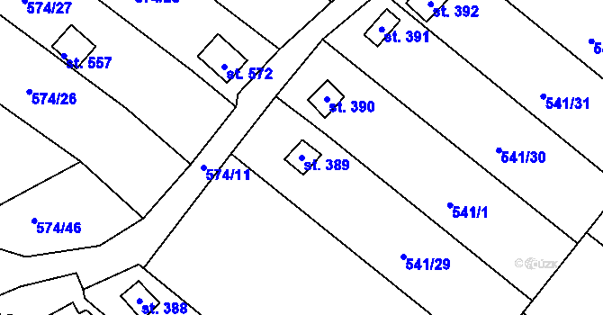 Parcela st. 389 v KÚ Malé Žernoseky, Katastrální mapa