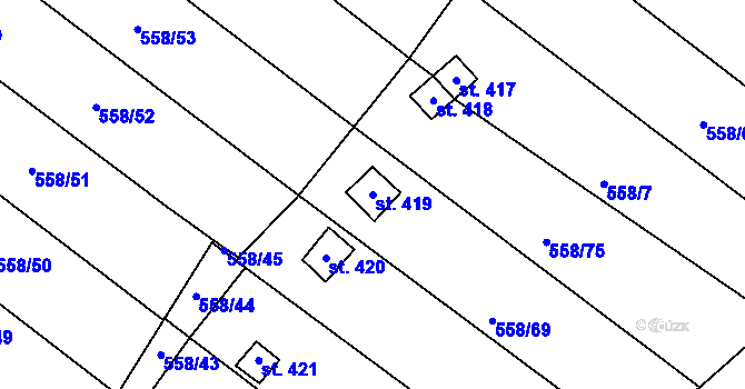 Parcela st. 419 v KÚ Malé Žernoseky, Katastrální mapa