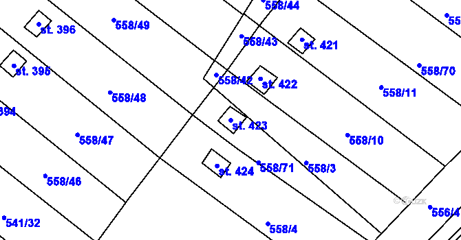 Parcela st. 423 v KÚ Malé Žernoseky, Katastrální mapa