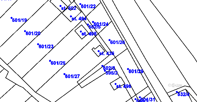 Parcela st. 436 v KÚ Malé Žernoseky, Katastrální mapa