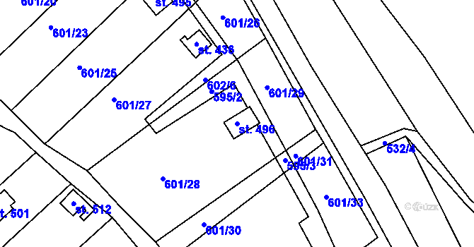 Parcela st. 496 v KÚ Malé Žernoseky, Katastrální mapa