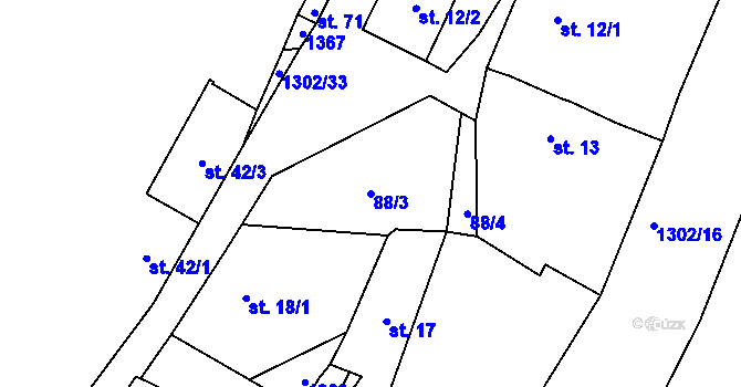 Parcela st. 88/3 v KÚ Malé Žernoseky, Katastrální mapa