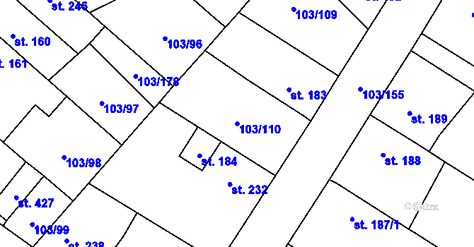 Parcela st. 103/110 v KÚ Malé Žernoseky, Katastrální mapa